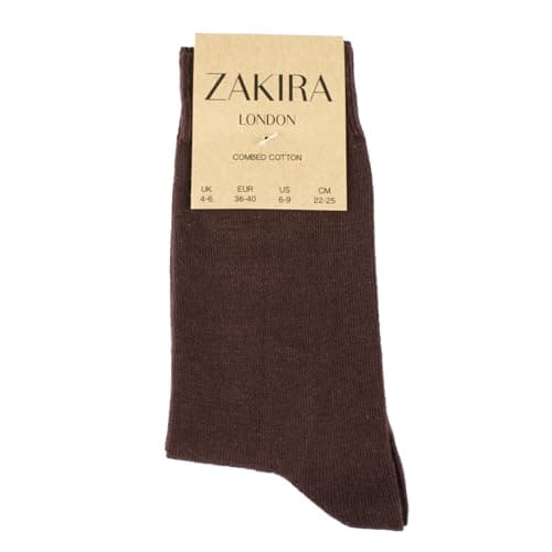 ZAKIRA Combed Cotton Dress Socks - Plain Colour Business Crew Socks for Men & Women, Soft Breathable Cotton, 6-10 (UK), Brown — view 5