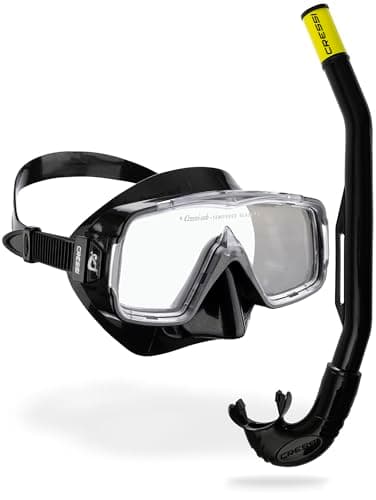 Cressi Sirena & Island 2.0 Snorkel Set - Wide-View Snorkelling Mask Combo Set - One Size, Unisex - Black/Black - Unisex