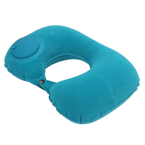 Domary U Shaped Pillow Inflatable Neck Pillow Soft Head Rest Cushion for Travel Car Office Aircraft Cervical Protection PVC Flocking Material Comfortable Warm Winter Use Proof Nozzle (D (Mint Green)) — view 3
