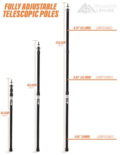 Xtremeauto Adjustable Tent Poles – Telescoping Aluminum Poles for Tarp, Canopy, Awning, Camping Shelter – Lightweight & Rustproof – 90cm to 230cm (Black) — view 4