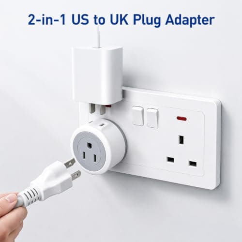 US to UK Plug Adapter, 2 in 1 USA to UK Travel Adaptor with 13A Fuse — view 2