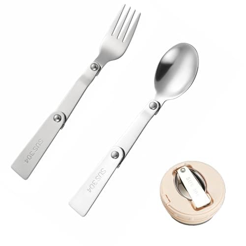 2 Pcs Foldable Spoon and Fork Set, Folding Spoons Forks Stainless Steel Set, Multifunctional Folding Spoon and Fork, Travel Cutlery Set, Travel Utensils, Portable, for Outdoor Picnic, Camping