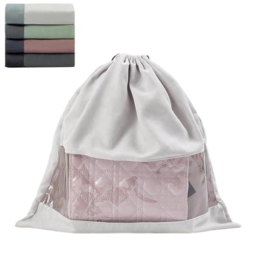 Cotton Dust Bags for Handbags - Dust Bags with Transparent Window,Unique Design Soft Fleece Drawstring Storage Pouch for Daily Use & Travel