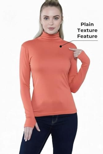 STAR FASHION Women’s Long Sleeve Polo Neck Top with Thumb Hole Ladies Roll Neck Stretch Gym Yoga Running Base Layer Soft Viscose High Neck Pullover Coral-12-14 — view 5