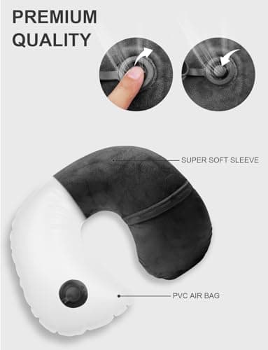 Houdian Inflatable Airplane Pillow, Neck Travel Pillows - Compact Portable Head and Neck Support Pillows in Flight, Small U Shape Headrest Cushion - Updated Valve System (black) — view 4