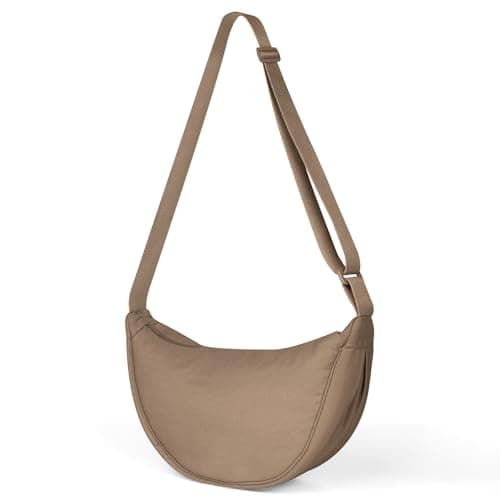 Aucuu Crescent Bag, Nylon Dumpling Bag for Women, Hobos Crossbody Bag with Adjustable Strap, Women's Casual Messenger Bag, Solid Color Chest Bag Shoulder Bag for Daily Use, Khaki
