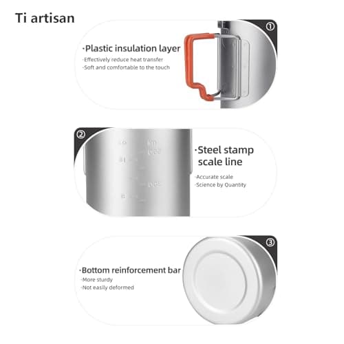 Ti artisan Titanium Cup Camping Pot Ultralight Titanium Mug 750ML Camping Cup Titanium Pot with Foldable Handles and Lid for Outdoor Camping Hiking Backpacking (750ML) — view 4