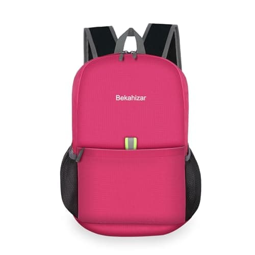 Bekahizar Small Rucksack 15L Packable Backpack Hiking Daypack Foldable Day Bag For Men Women Teens Travel Camping City Walking Mountaineering Climbing (Rose Red)