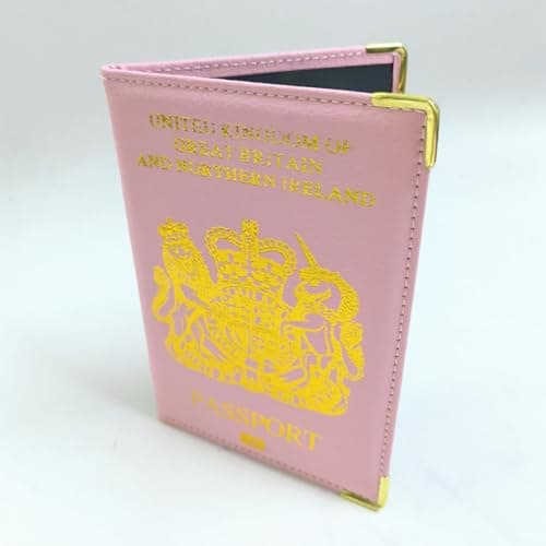 SamHeng British Passport Holder, UK Passport Wallet for Men Women, PU Leather Passport Cover for Travel (Pink) — view 4