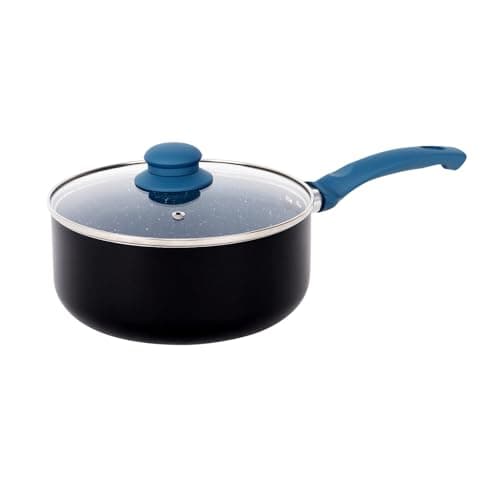 Gr8 Home Aluminium 8 Piece Marble Stone Effect Non Stick Cookware Set Ceramic Induction Frying Pan Saucepan with Lid Cooking Kitchenware (Blue) — view 4