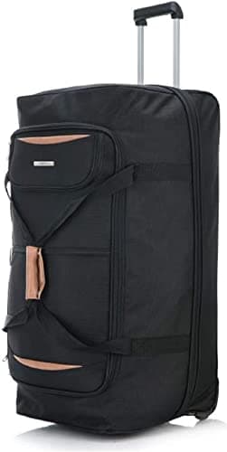 DK Luggage XL Expandable Holdall Extra Large 32” Suitcases EXP32 with 3 Wheels Tan Trimming Black — view 2