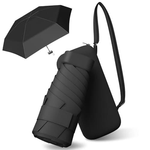 FWHFNB Travel Umbrella, Pocket Umbrella, UV Umbrella, Mini Umbrella for Women Handbag,With Storage Box, Portable Lightweight Compact, for Travel Outdoor Daily Use (Black)