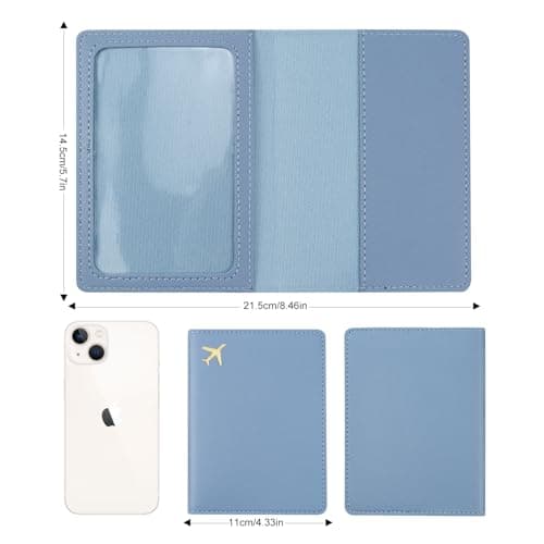 ILIYAH PU Leather Passport Holder Cover for Women Men Credit Cards Boarding Passes Travel Wallet Case(Haze Blue) — view 3