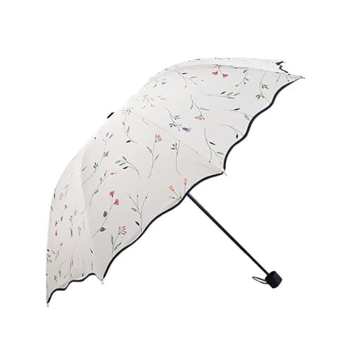hardinox Women's Folding Floral Sun Umbrella Portable UV Protection Ladies Sun Parasol Windproof Strong Compact Umbrella Summer UPF 50+ Lightweight Travel Garden Sun Rain Umbrellas (White)
