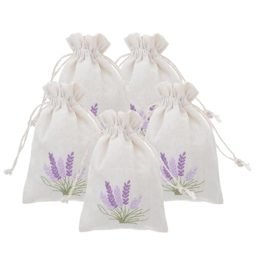 Lavender Bags - ShiningUU 5 Pcs White and Linen Drawstring Lavender Sachets Bags | Cotton Drawstring Fragrance Bag for Wardrobe, Drawer & Car Freshness