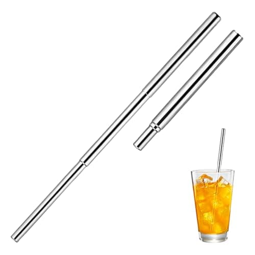2 Pcs Reusable Telescopic Straws, 304 Food Grade Stainless Steel Collapsible Drinking Straws, Portable Metal Straws for Travel, Home, Office, Eco Friendly BPA Free for Hot Cold Drinks