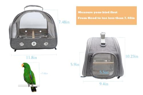 Bird Travel Carrier with Standing Perch and stainless Steel Tray,Breathable Collapsible Small Bird Carrier Travel Bag for Parrot Parakeet Small Animals for travel hiking Camping (Grey) — view 2