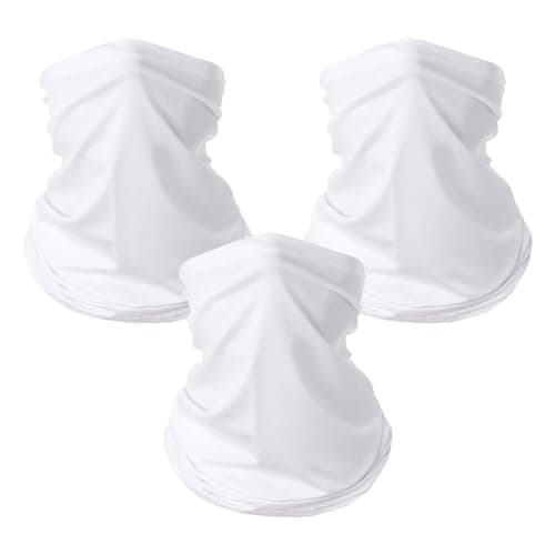 JIHUOO 3 Pcs Neck Gaiter Ski Face Mask Windproof Scarf Bandana Tube Neck Warmer for Hiking Cycling Running UV Protection Balaclava White