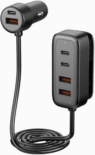 WYE 108W Back Seat Car Charger Hub with Clip, 6-Port Fast Charging Station with Carbon Fiber Finish for iPhone 16 15 14 Pro Max, iPad, Passenger Multi-Device Charger - Black