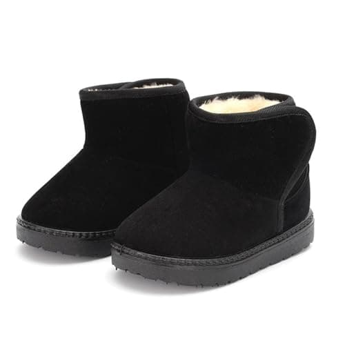 AMhomely Fleece Lined Kids Snow Boots-Boys Girls Winter Suede Boots,Anti-Slip,Adhesive Buckle,Thicken Warm Walking Shoes for Outdoor Hikling Camping Travel A Black 9 — view 4