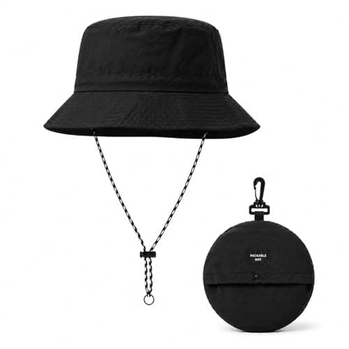 GEEKPC Lightweight Waterproof Bucket Sun Hat with Wide Brim for UPF50+ UV Protection - Packable Foldable Travel Hat with Adjustable Chin Strap for Men Women Outdoor Hiking Camping Fishing Black