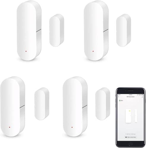 WiFi Door Sensor, Intelligent Window Contact Sensor, Wireless Window Door Sensor Alarm, Compatible with Alexa and Google Assistant, No Hub Required, Batteries Included.4 Pack