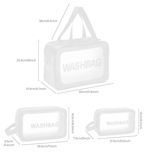 Woobroo Clear Travel Toiletries Bag for Women, 3 Pack Toiletry Bags with Zippers Travel Essentials PVC Waterproof Cosmetic Clear Wash Bag for Girls, White — view 2