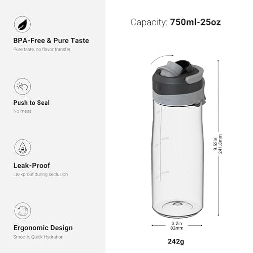 Super Sparrow Water Bottle 750ml - One-Tap TouchGulp Bottle - Non-Toxic BPA Free - Lightweight & Sustainable Tritan Water Bottles for Sports, Travel, Outdoors — view 3