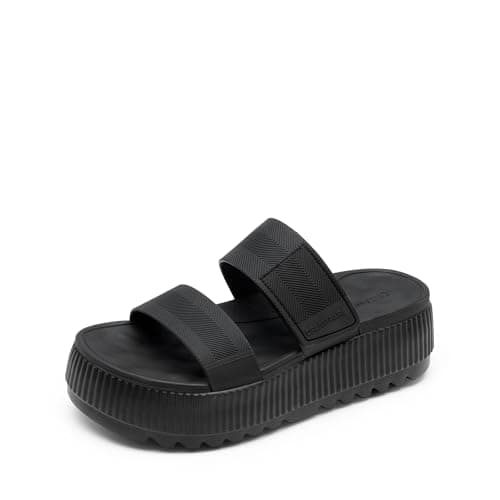 DREAM PAIRS Women's Platform Slip on Adjustable Sandals,All Black,6