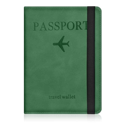 AOOSU Passport Holder Cover, PU Leather Passport Cover with RFID Blocking Travel Wallet, Portable Universal Travel Wallet Case Organiser for Money, Boarding Passes, Credit Cards Green