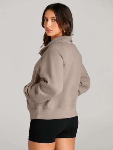 LILLUSORY Womens Loose Fit Sweatshirts Cropped Half Zip Tops Coffee Grey XL — view 5