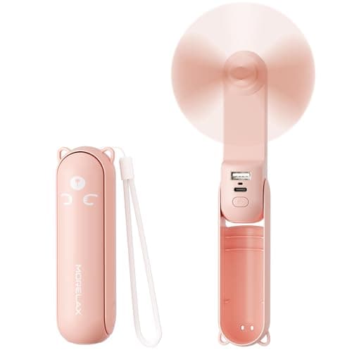 Morelax Portable Handheld Fan,USB Rechargeable Mini Pocket Fan, 3-in-1 Slim Foldable Desk Fan with Built-in LED Torch & Emergency Power Bank,Personal Cooling Fan for Travel,Home,Office,Gifts for Women
