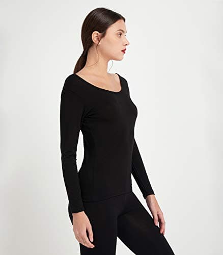 Mcilia Women's Ultrathin Modal Thermal Baselayer Top Scoop Neck Long Sleeve Undershirt Black Medium (UK Size 12 14) — view 4