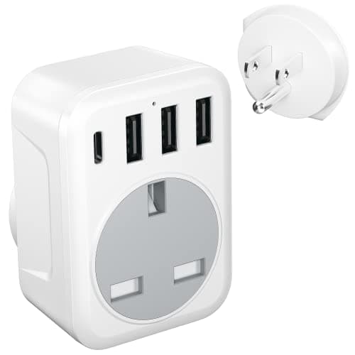 FSTravelP UK to US Plug Adapter with 4 USB Ports US Travel Adapter with 3 USB A & Type C Wall Plug USA Plug Adaptor UK to USA Travel Plug Trip to US Canada Mexico Thailand and More(Type B)
