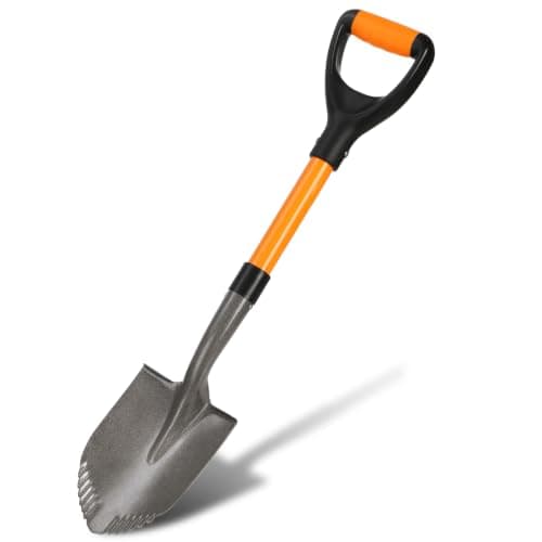 28-Inch Mini Garden Shovel, Kids Small Shovel, Fiberglass Handle with D-Grip & Serrated Alloy Steel Head for Car Emergency Kit, Beach, Planting & Light Duty Digging