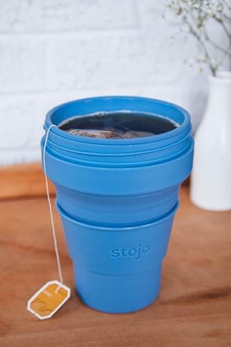 STOJO On-The-Go Mini Collapsible Junior Cup - 8oz / 237ml - Reusable & Foldable Silicone Travel Mug with Lid and Straw - Portable, Pocket Size - Dishwasher Safe - Steel Blue — view 5