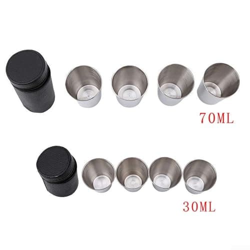 Stainless Steel Shot Glasses Set of 4 with Leather Pouch - Portable Wine Tasting Cups and Hot Beverage Travel Mugs for Camping Picnic Outdoor Use(70ML) — view 5