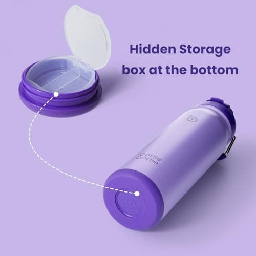 BOTTLE BOTTLE Insulated Water Bottle Stainless Steel 700ml（24oz） Bike Water Bottles with Straw and Adjustable Lid Daily Drink Flask Pill Organizer (purple) — view 2