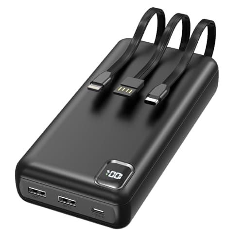 50,000 mAh Portable Power Bank, USB-C PD 30W with 3 Built-in Cables