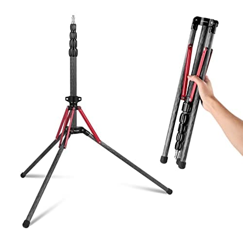 NEEWER Light Stand Carbon Fiber with 180° Reversible Legs, 1/4" to 3/8" Screw Adapter and Bag, 86.5"/220cm Portable Travel Tripod Stand for Outdoor Photography Speedlite Strobe Softbox, ST210R
