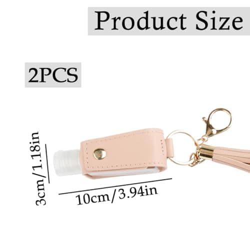 GroveEss 2PCS Empty Bottles Keychain,30 ml Leakproof Refillable Travel Squeeze Container Pendants,Flip Cap Dispenser Leather Keychain for Hand Sanitizer Travel Outdoor Activities School — view 2