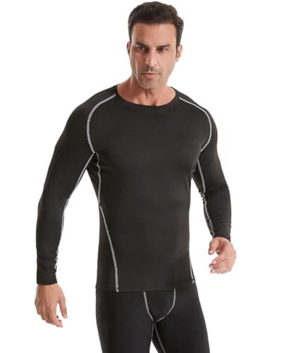 Orrfreer 3 Pack Men's Thermal Long Sleeve Top Fleece Lined Thermal Underwear Quick Dry Compression Base Layer for Football Running,Moisture Wicking Breathable Muscle Support Black/Charcoal/Grey M — view 2