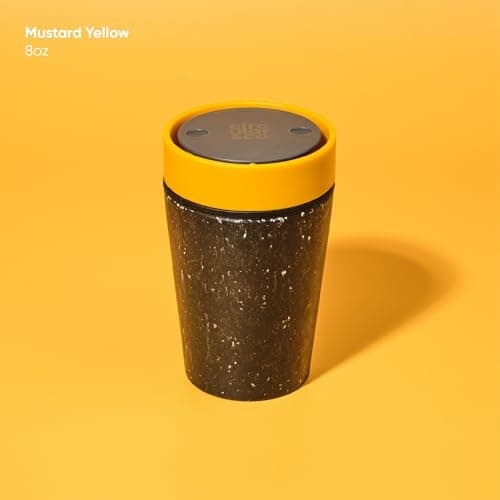 Circular&Co 8oz / 227ml Reusable Coffee Cup – Made from Recycled Paper Cups – Leakproof, Lockable Small Travel Mug, BPA Free – Grey & Mustard Yellow – Made in the UK — view 2
