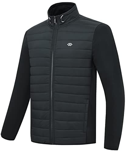 MoFiz Men's Jackets Lightweight Insulated Hybrid Down Jacket Full Zip Running Hiking Travel Outdoor Coat Black Size US XL/EU 2XL