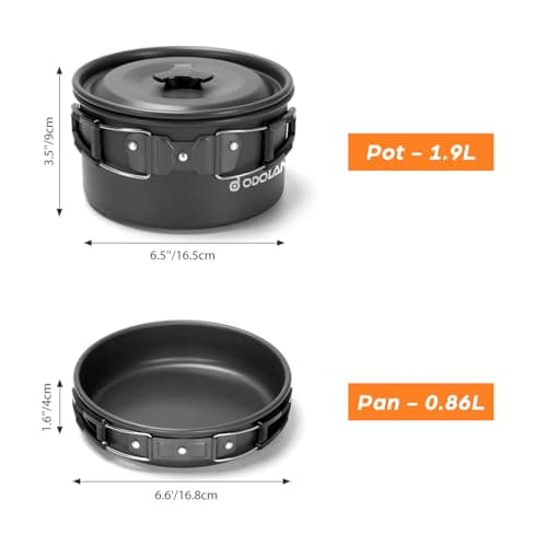 Odoland Camping Cookware Set with Foldable Stove, Non Stick Pot Pan Kettle Set with Stainless Steel Cups Plates Forks Knives Spoons for Outdoor Cooking and Picnic - Camping Cutlery Set Suit 2 People — view 3