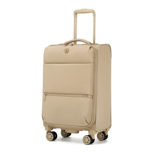 M Cabin Suitcase Lightweight Carry-on Luggage with 4 Spinner Wheels, Soft Small Travel Hand Luggage with PVC Wet/Dry Pockets, Soft Personal Item Suitcase for Women, Khaki