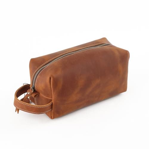 Genuine Crazy Horse Leather Power Bank Pouch -, Cables, Toiletries 4.1 x 5.3 inches, Durable & Stylish Carry Case, 0.55" (Brown)