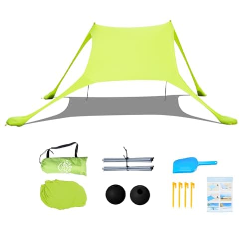 Cuupo Beach Tent 2 x 2.1 m Pop-Up SPF 50 Sun Protection, Anti-Wind Beach Shelter with Iron Stability Poles & Sandbags, Portable Sun Protection, Beach, Backyard, Camping, Travel, Suitcase, Fruit Green