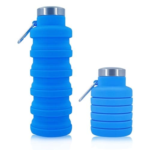 Collapsible Water Bottle, 500ml Silicone Water Bottle with Carabiner(Blue)