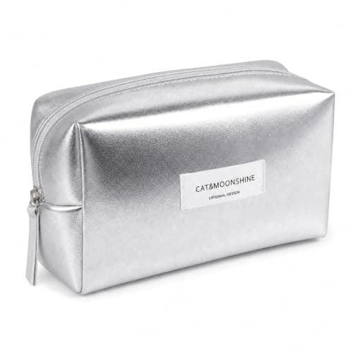 Sminra Floral Makeup Bag for Purse, Quilted Cosmetic Zipper Pouch, Silver-S